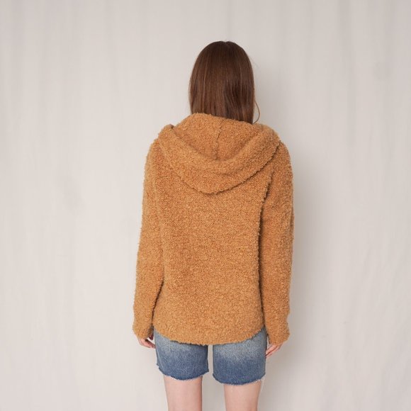SANDRO Paris Mohair-Blend Tan Knit Hooded Sweater - Picture 4 of 5